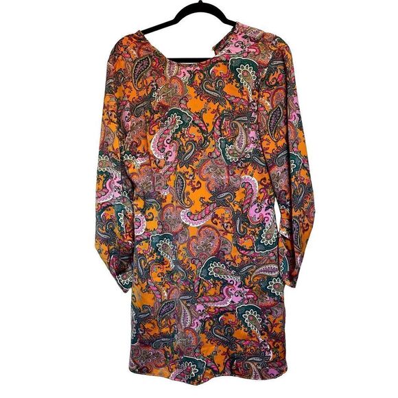 🔴 Nordstrom Orange Code X Mode Paisley 70's Inspired Mini Cocktail Dress M NWT - Picture 1 of 13